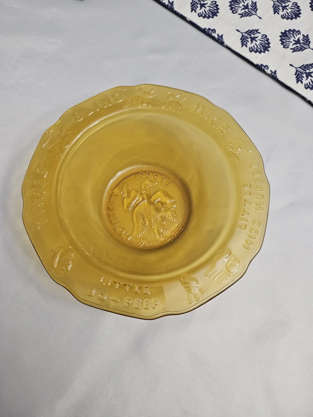 Indiana Tiara Glass Child's Cereal Bowl Amber Nursery Rhymes Vintage